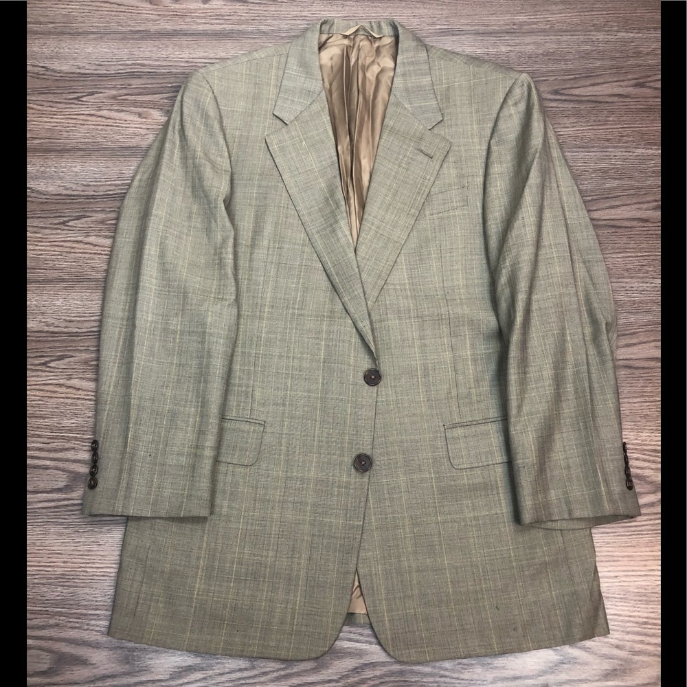 Hickey Freeman Tan w/ Gold Plaid Blazer 42L Long